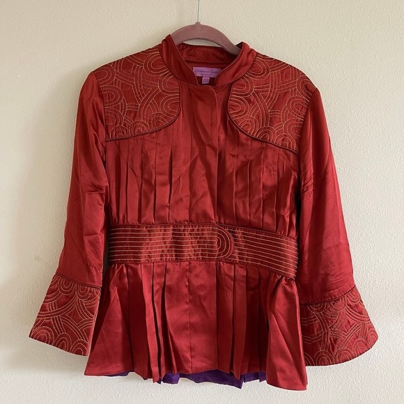 Christiane CELLE CALYPSO red Silk Pleated Ladies Jacket SZ small - Picture 1 of 5
